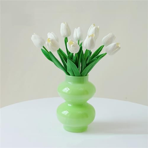 JSPYFITS Milchig Grün Glas Vase Für Pampasgras Ins Moderne Flower Vase Für Heimdekoration Boho Stil Vasen Glas für Hochzeit Doppelte Kugeln vasen für Dekoration,Geometrische vasen für Haus/Büro/Party