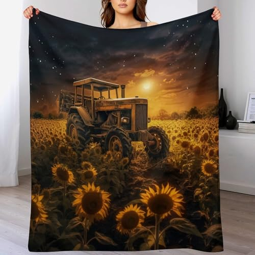 PAZZK Traktor Kuscheldecke Flauschig & Super Weich - Hochwertige Flannel Fleecedecke Auch Als Wohndecke, Tagesdecke, Sofadecke & Wohnzimmer Geeignet - Überwurf Decke Sofa & Couch,（180×200cm）