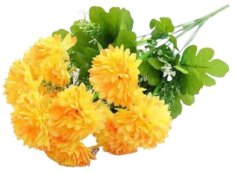 Künstliche Blumen, Chrysanthemen, Tischdekoration, Requisiten, künstliche Kunststoff-Seidenstoff, Kunstblumen, Gelb, 10 Stück