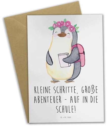 Mr. & Mrs. Panda babykarte Schulanfang Abenteuer - Geschenk, Einschulung, weihnachtskarten, ermutigend, faltkarte, Vertrauem, Zuversicht, Neugier, besondere Momente, Trost, Glückwunschkarte