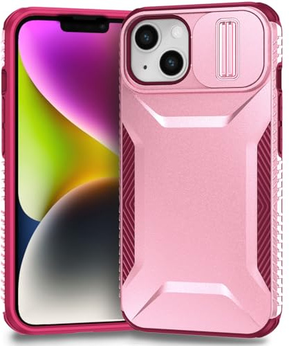 Yerebel Custodia per iPhone 13, cover per iPhone 14 6.1 con copriobiettivo scorrevole, Resistente agli urti militare antiscivolo robusto di alta qualità cover per iPhone 13 Rosa Bordeaux
