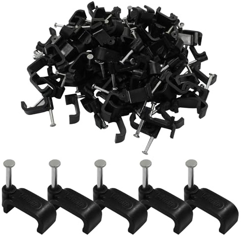 Litoexpe 100 Pcs Flat Cable Clips 14mm, Black Ethernet Cable Wall Clips Cable Tacks Coax Cable Clips Speaker Wire Clips Cable Nails for Cat8 Cat7 Cat6 Flat Ethernet Cable