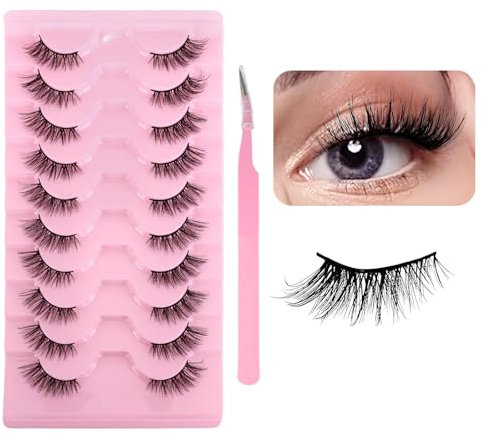 GADITIEK 10 paia di ciglia metà ciglia ricce occhio di gatto guardare con ciglia artificiali naturale Wispy-Natural (BY06)