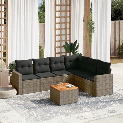 Iiaky 7-TLG. Garten-Sofagarnitur mit Kissen Gartengarnitur Set Lounge MöBel Outdoor LoungemöBel Balkon Grau Poly Rattan - 3224142