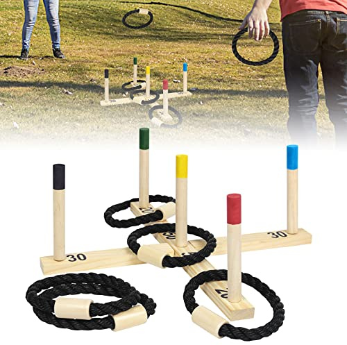 Froadp Ringwurfspiel aus Kiefer, Wurfspiel Set mit 5 Spalten & 5 Nylon-Seilringen, Gartenspiele Outdoor Spiele für Kinder & Erwachsene, Ringwurfspiel für Garten, Park, Familienfeiern, Party