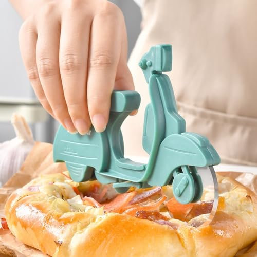 Muuoeou C Cortador de Pizza Metal Forma de Bicicleta Rueda Motocicleta Rodillo de Pizza Rebanador Cuchillo para Cortar Pizza Herramienta de Cocina