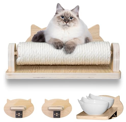 PetsXLife - Big Cat Wall Shelves with 3 Steps, Wall Furniture for Large Cats, Feeding Shelf, Mounted Cat Bed, Easy Installation Modern and Durable Shelves for Cats.