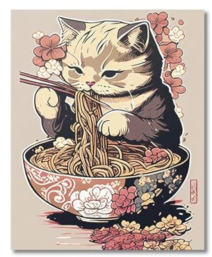 RONGCH Wandbilder auf Leinwand Kawaii Japanische Ramen Tier Katze Leinwand Drucke Gemälde Home Decor Nudeln Essen Wand Kunst Poster Küche Zimmer Dekoration(EIN,40x60cm)