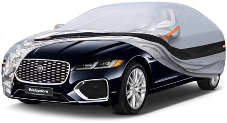 Weleyclore Car Cover Waterproof Breathable Large for Saloon,100% Waterproof Outdoor Car Covers Rain Snow UV Protection.Custom Fit for Jaguar XF,Audi A6 A7,BMW 5 Series,etc B6