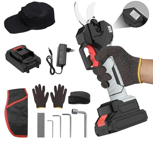 Akku-Astschere, Akku Baumschere 21V mit 2 Akku 7500mAh, Bürstenloser Motor, LCD Anzeige, 50 mm Schnittdurchmesser, für Gartenarbeit und Beschneidung (7500 Akku*1)