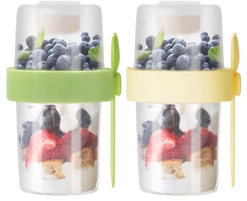 Starward 2 Pezzi Porta Yogurt, 2 in1 Tazza Yogurt to Go, Vasetti per Yogurt Riutilizzabile con Forchetta, per Yogurt, Farina d'Avena, Insalata, Colazione, 900 ml