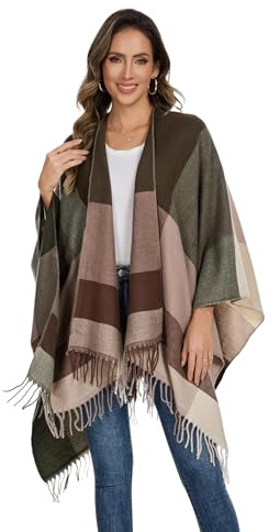 colornival Poncho for Women, Oversized Knitted Shawl Wrap, Warm Open Front Cape, Wearable Blanket Cardigan Coat for Autumn and Winter