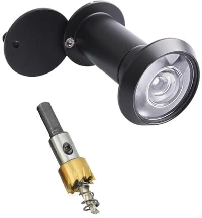 Door Viewer, Solid Brass 220 Degree Peephole, with 16mm (5/8) Drill Bit Wide Angle Door Spy Hole, Security for Front Door for 35-60mm Thick Doors Peep Hole, Door Spyhole for Safety, Black