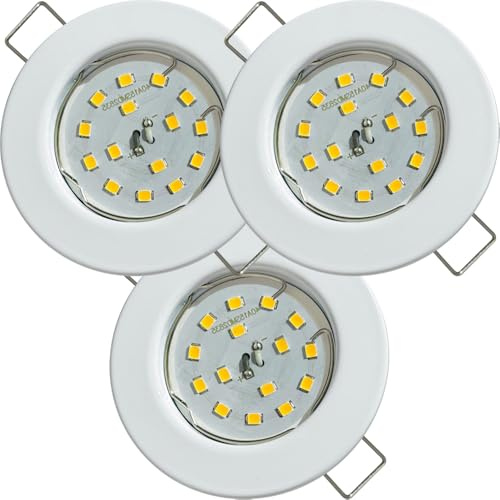 3x Flache SMD LED Modul Decken Einbauspots, 5W, 230V, 400 Lumen, Neutralweiß (4000K), Weiß, Rund, Starr, mit Sprengring, Lochausschnitt 55-65 mm, nur 28 mm Tiefe – Perfekt für Küche, Flur, Wohnzimmer