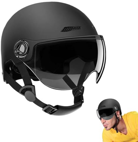 Casque Demi Jets Moto Homme, Casque Jets Moto Vintage avec Anti Scratch Visiere, Demi-Casque Scooter avec Double Visière Pare-Soleil 3/4 pour Adulte Femme Homme Respirant, Cyclomoteur