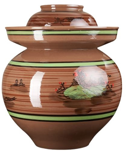 BCJMKDX Vaso di fermentazione. Grande Ceramica con coperchi, Terracotta Tradizionale Cinese in Porcellana, Terracotta for fermentazione in Ceramica con Coperchio a Tenuta d'Acqua(4Kg)
