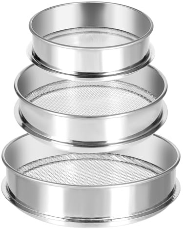 3 PCS Soil Sifter Set with 5mm, 3mm, 1mm Mesh Stainless Steel Riddle Sieve Set for Rocks Sand Compost Sieve for Gardening, Bonsai, Beach, and Grave