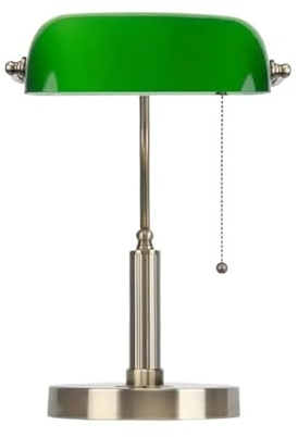 BoBoBn Lámpara de Escritorio de banquero de Vidrio con Puerto de Carga USB, lámpara de Escritorio LED, lámpara de Mesa clásica Retro con Interruptor de Cadena, lámpara de Lectura