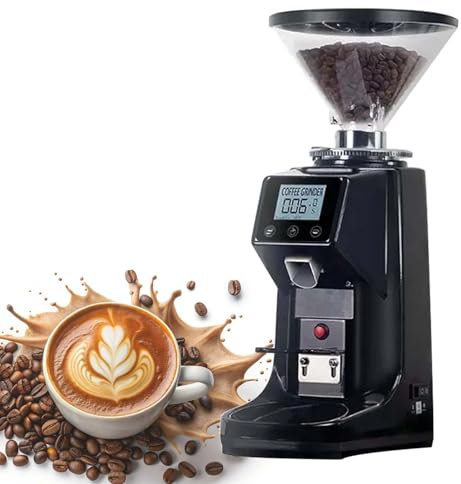 Molinillo De Espresso Comercial - Muelas Planas De Acero Inoxidable De 60 Mm | 19 Niveles De Molienda | DosificacióN Programada | Molinillos De Café CóNicos EléCtricos De Bajo Ruido,Black-200G
