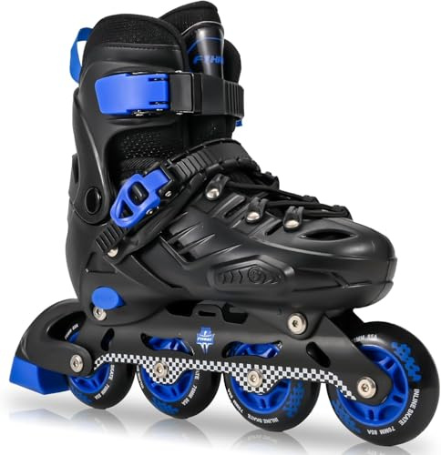 FYHART Adjustable Children's Inline Skates for Boys Girls Child Youth Small Children, Children's Roller Inline Skates Indoor Outdoor Play (Black & Blue, M)