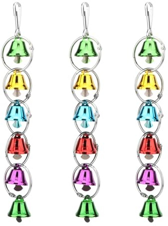 Yitaocity 3Pcs Bird Bells Toy Chewing Hanging Ring Toy Cage Bite Colorful Bells Chandelier Parrot Cage Craft Toys for Pet Budgie Parakeet Cockatiel Macaw African Grey Lovebird Quaker Parrot