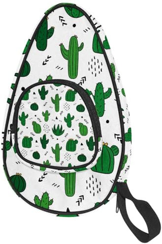 VAPOKF Housse pour raquette de tennis de table, motif cactus vert dessiné à la main, housse pour raquette de ping-pong, sac de raquette de tennis de table avec pochette pour 4 à 5 balles