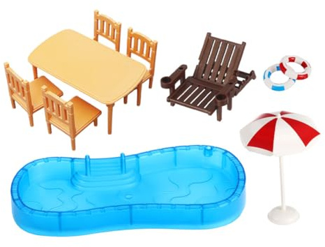 Toyvian 2 Sets Miniature Dollhouse Swimming Pool Beach Chair Table Umbrella for DIY Micro Landscape Fairy Garden Decor Accessories