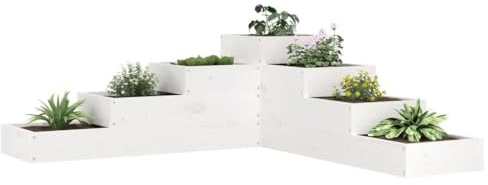 HaoChrymec Scala a Chiocciola 4 Gradini, Fioriera Multilivello in Legno di Pino Massello, Design Angolare per Balcone e Giardino, Bianco, 106x104.5x36 cm