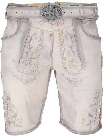 STEIGENHÖFER Lederhose Herren kurz - Vintage Trachtenlederhose Franz mit Gürtel - 100% Rindsleder Trachtenhose im Antik-Look - Echtlederhose für Oktoberfest & Volksfest
