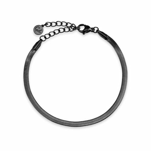 GD GOOD.designs Schlangen Armband für Damen | Flacher Armreif ohne Anhänger in Gold, Silber, Rosegold oder Schwarz | Edelstahl Schmuck 3mm breit | Wasserfest