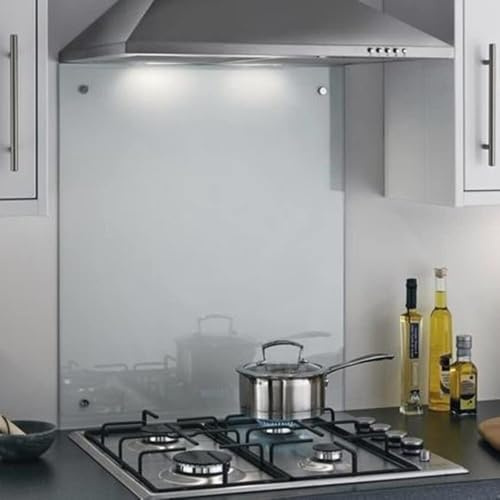 6mm Clear Tempered Glass Splashbacks for Cookers, Toughened Glass Heat Resistant Splashback for Kitchen - Pre-Drilled Holes & Mirror Screw Fixings - 70cm x 70cm