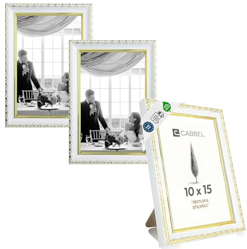 CABBEL Marco de fotos CELI 10x15 cm Pack de 3 Dorado/Blanco – Marco barroco vintage – Acrílico resistente – Para fotos y pósters – Decoración salón