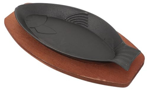 Toyvian Sartén de Hierro Fundido Resistente para Barbacoa y Asar Pescado con Diseño Forma de Pez Práctica Bandeja para Servir y Cocinar al Aire o Casa Profundidad para Raciones