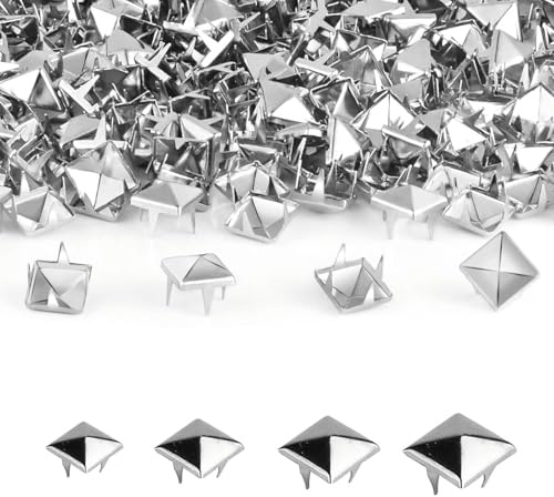 RQcMid 400 Stück Quadratische Nieten Metall, Studs Für Kleidung Und Leder, Ledernieten, Silber Nieten Set Für DIY Projekte, Punk Und Gothic Mode, (8mm/9mm/10mm/12mm)