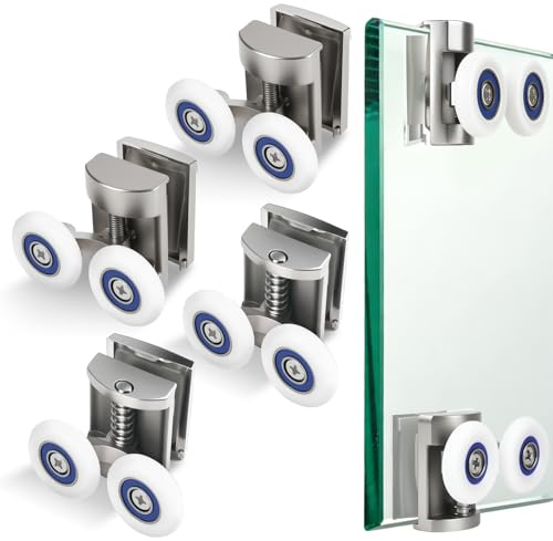 4 Pieces 25mm Shower Door Rollers Stainless Steel Shower Door Wheels for Curved Sliding Shower Doors, Heavy Duty Shower Runners Spares Replacement for 6-8mm Glass, (2 Top & 2 Bottom Wheels)