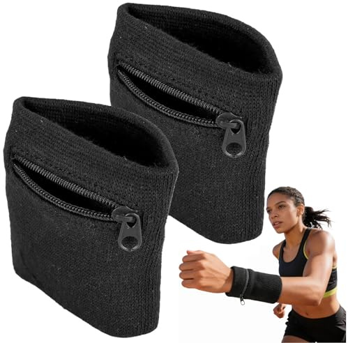 2pcs Reißverschluss Handgelenk Beutel, Schweißband,Skipasshalter,Handgelenktasche,Schweißbänder,Schweißband Handgelenk,Sport Turnhalle Basketball Armbänder,Für Jogging Basketball Und Tennis Sport