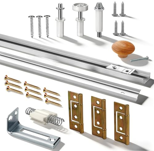 Kits de rails de porte à deux volets, quincaillerie de porte pliante de 91,4 cm avec rail de porte de placard à deux volets, kit d'outils de réparation de quincaillerie de porte à deux volets, pièce