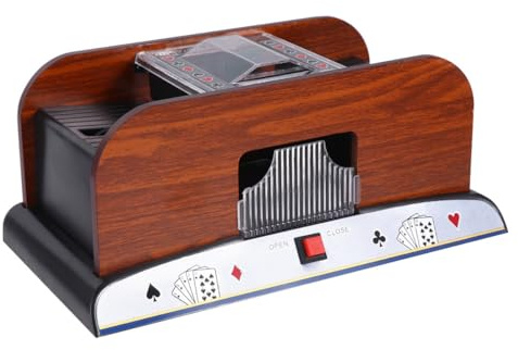 FUOYLOO Automatischer Kartenmischer Elektrisch aus Holz mit Zwei Kartensätzen für Brettspiele und Wettbewerbe, geeignet für Spielkarten bis 2 Decks, mit Knopfbetrieb