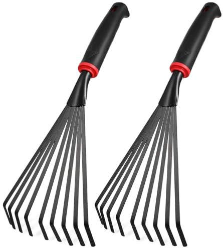 SHINEOFI 2 Piezas Rastrillo de Jardín Pequeño de Hierro Mango Corto Ergonómico para Cultivo y Espacios Reducidos Diseño de Nueve Dientes Negro