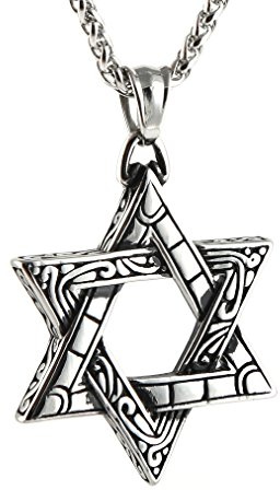 HZMAN Star of David Necklace for Men Women Stainless Steel Hexagram Pendant Necklace Israel Talisman Jewelry Gift (Silver)