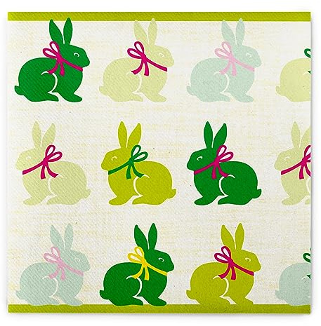 Sovie HOME Serviette RUBY in Grün aus Linclass Airlaid, 40x40cm, 1/4 Falz, 12 Stück, niedliche Kaninchen mit Schleifen, saugstark & reißfest, Ideal fürs Osterfest