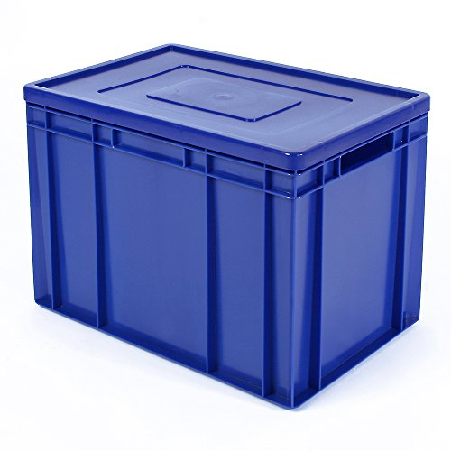 BRB Stapelbehälter mit Deckel, Industriequalität, Euro-Maß LxBxH 600x400x420 mm, 83 Liter, lebensmittelecht (blau)