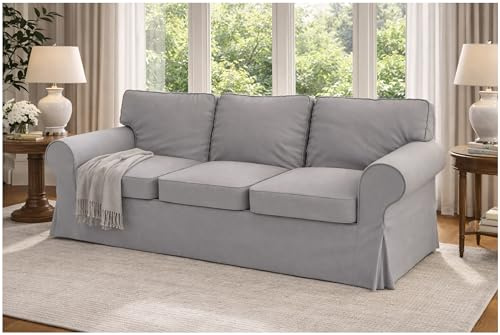 Endast överdrag! Soffan ingår inte! Kompatibel med IKEA Ektorp 3 sits soffa bomull ersättningsfilt är tillverkad på IKEA överdrag för Ektorp soffa ljusgrå hållbar bomull