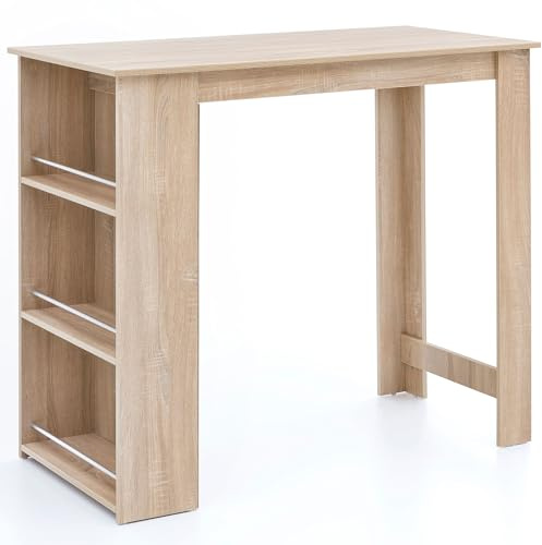 FineBuy Bartisch 120x60x107,5 cm mit integriertem Regal | Stehtisch mit großer Ablagefläche, Bartresen mit Regalfächern und Haltestreben, Tresentisch für die Küche
