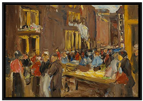 Pixxprint Max Liebermann - Judengasse in Amsterdam Leinwandbild 100x70 cm im Bilderahmen, Wandbild, Schattenfugenrahmen, Kein Poster