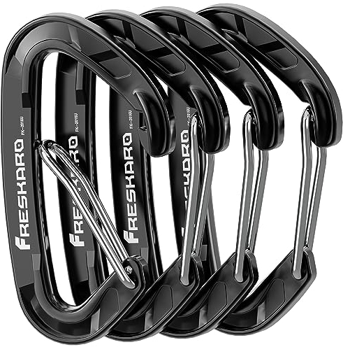 FresKaro Karabiner Haken-Karabinerhaken 15kN, Robust, Klein, Stabil, Schlüsselanhänger, Zubehör, Federschnapper, für Camping, Hängematte, Schaukel, Hundeleine, Schlüssel, Nicht zum Klettern, 4Stück