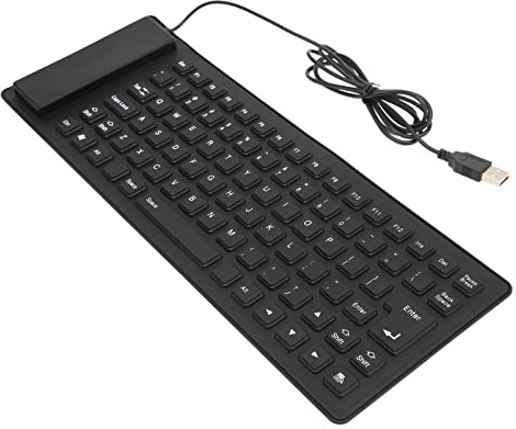 VBESTLIFE Faltbare Silikon-Tastatur, USB-Kabel, 85 Tasten, wasserdichte Rollup-Tastatur mit Leiser Eingabe, Soft-Touch-Tastatur, wasserdichte, Flexible Tastatur für Laptop und Desktop(Schwarz)