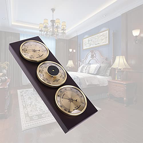 3 in 1 Thermometer,Cherry Black Wooden Barometer,Hygrometer,Barometer,Indoor and Outdoor Thermometer,Dial Barometer,Environmental Weather,Easy to Read Display,Dial Traditional Weather Station