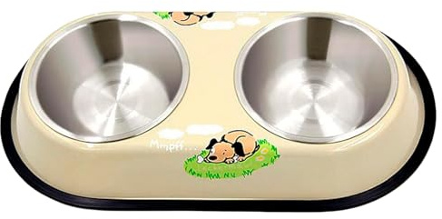 CABLEPELADO Comedero plástico Doble para Mascotas, Cuenco Acero y Goma para Mascotas, Cuenco Agua Animales, Bebedero Perro, Plato Comida Mascotas, 22 cm diámetro de Cada comedero, Multicolor