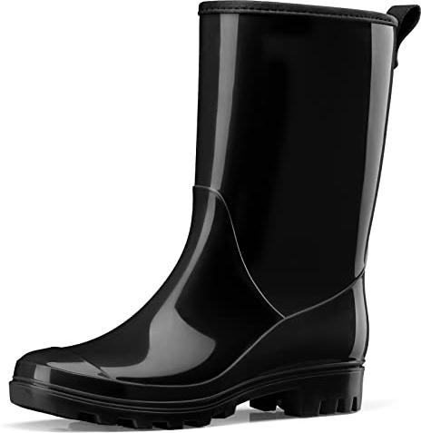 HISEA Women's Mid Calf Rain Boots, Waterproof Garden Shoes Glossy Rubber PVC Rainboots with Wide Toe Box, Lightweight Outdoor Boots for Gardening, Farm, Yard Work, Dog Walking
